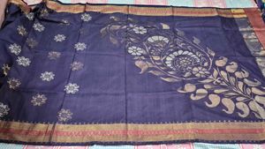 Elegant Navy Blue Saree with Floral Print