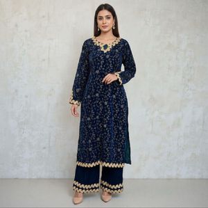 Premium Velvet Suit Set with Embroidery Sequence
