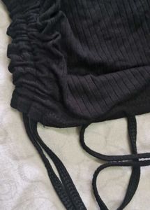 Black Ribbed Tank Top with Drawstring