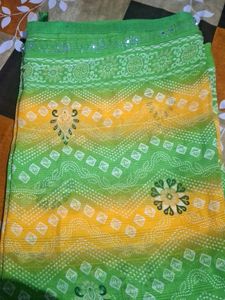 Green Yellow Gradient Saree with Mirror Work