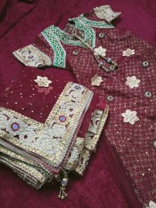 Royal Maroon Khada Dupatta Heavy Pearl &amp; Zari Work