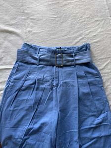 Blue High-Waisted Wide-Leg Pants