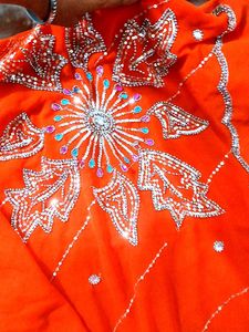 orange  mirror work  party wear saree