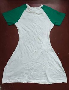 Zudio Cute White &amp; Green T-Shirt Dress