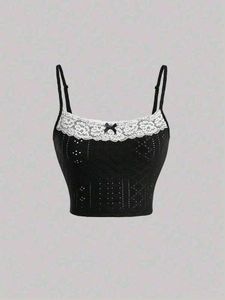 Cute Black Lace Trim Crop Top