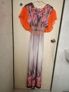 designer butterfly patterns digital print orange and gray nite gown
