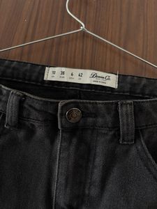 Black Denim Mini Skirt with Stripe Detail