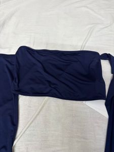Savana Navy Blue Off-Shoulder Long-Sleeve Top