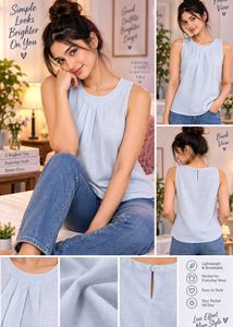 Casual Light Blue Sleeveless Top