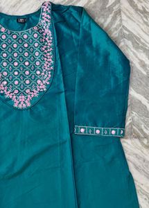 Teal Embroidered Kurta Set with Pants