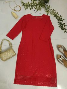 Elegant Red Sequined Kurta❤️✨