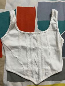 White Ribbed Corset Top