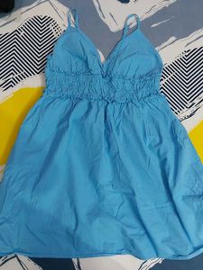 Blue Smocked Sundress, v neck with adjustable stra