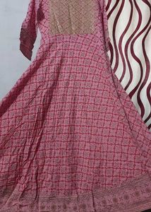 Women Pink Ethnic Motifs Printed Cotton Anarkali