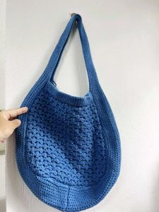 Chic Blue Knitted Hobo Bag