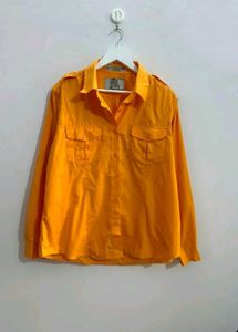 women Orange Button-Up Shirt