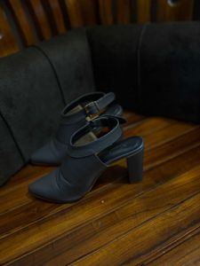 Stylish Grey Block Heel Mules