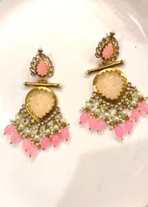 New Exquisite Pink &amp; Gold Dangle Earrings