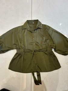 Olive Green Tie-Waist Blouse Top