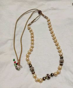 Elegant Pearl Necklace with silver Boho Earrings