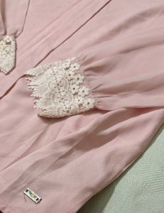 Pink Park Avenue Blouse with Lace Sleeves