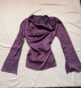 Satin Draped Long Sleeve Top