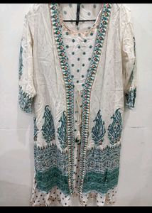 Elegant White &amp; Teal Kurta Set