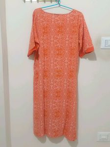 Orange front embroidered and back Printed Kurti