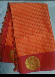Vibrant Orange and Pink Saree with Blouse piece