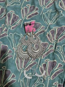 Boho Oxidized Silver Jhumka Earrings Set