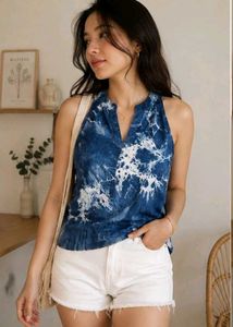 Blue Tie-Dye Sleeveless Top