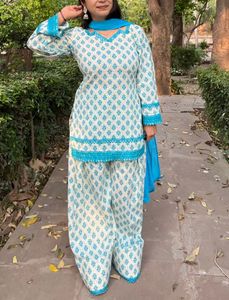 Farshi salwar Beautiful White & Blue Cotton  Kurta