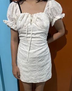 White Off-Shoulder Puff Sleeve Dress