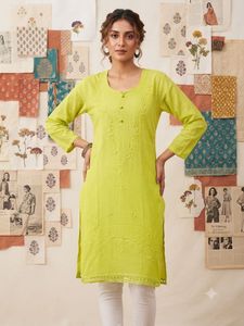 Lime Green Embroidered Kurti