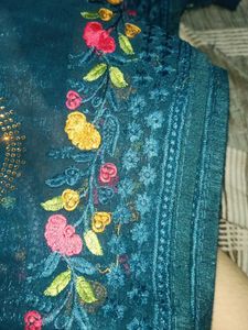 Elegant Embroidered Teal Gown