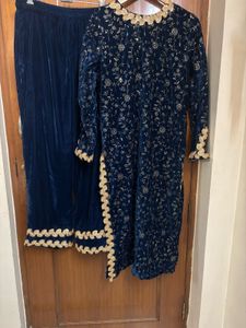 Premium Velvet Suit Set with Embroidery Sequence