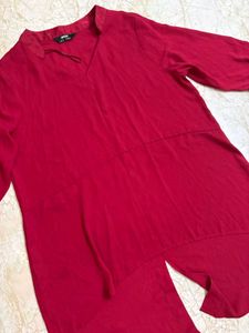 Red V-Neck High-Low Tunic Top...