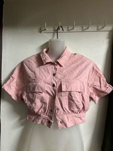 Pink Cropped Button-Up Shirt