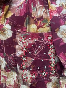 Maroon Floral Print co-ord kurta Set