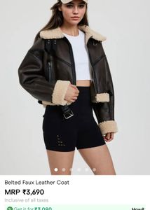 SAVANA Stylish Belted Faux Leather Coat