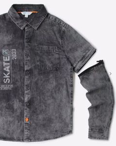 Grey Washed Denim Shirt for boys