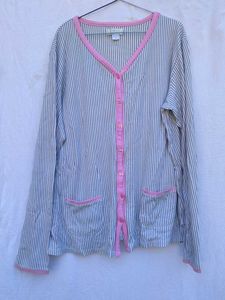 Striped Button-Up Cardigan with Pink Trim