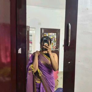 Beautiful Purple Saree with Gold Stripes