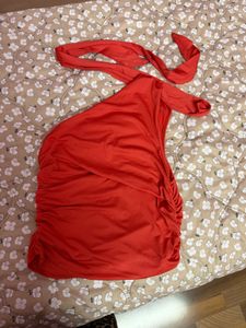 Chic One-Shoulder Scarf Neck Ruched Top