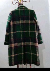Green Plaid Wool Blend Coat