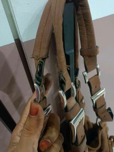 Brown Suede Hobo Bag with Flower Detail