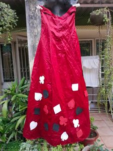 Red playing cards off shoulder cotton dress