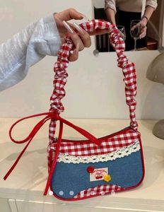 Cute Gingham & Denim Cherry Handbag