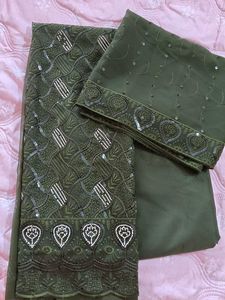 Elegant Green unstitched suit set with Sequins
