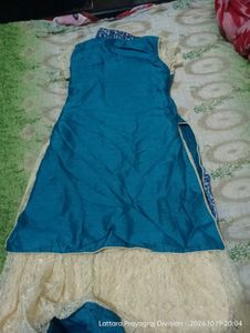 Teal Blue Embroidered frock suit set
